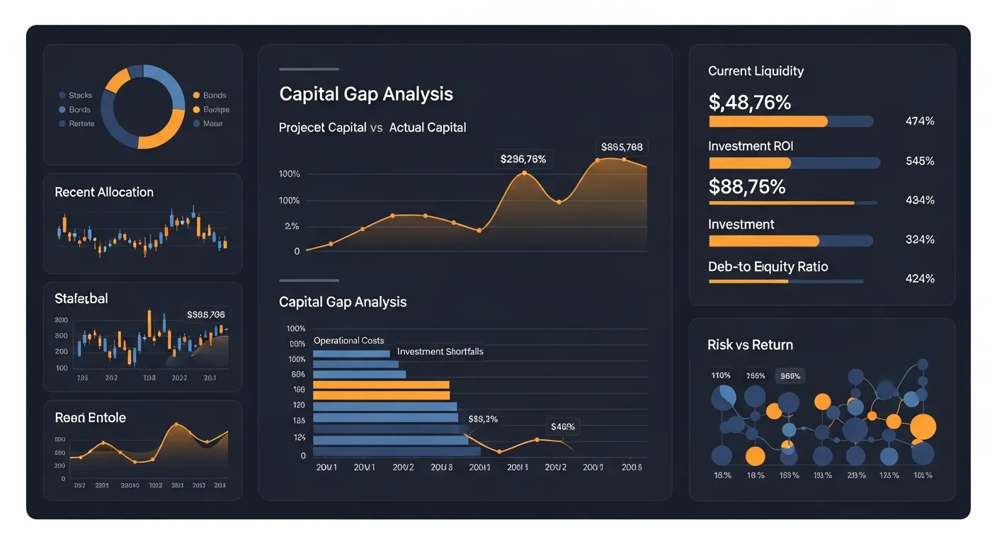 Illustration of a capital analysis dashboard. Not a GrowthCommons product screenshot.